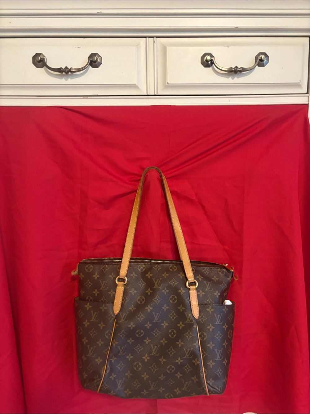 Louis Vuitton Brown Monogram Tote with Tan Patina Straps like new gorgeous!